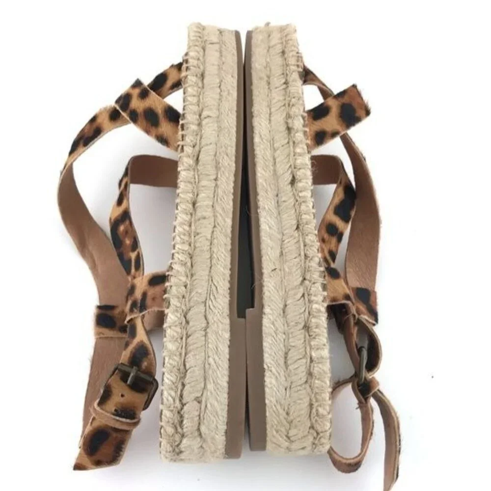 Madewell The Malia Espadrille Sandal in Leopard Calf Hair Size 9 NWOT